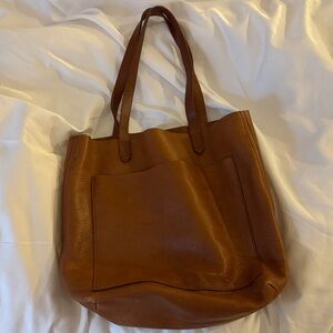 Madewell Brown Leather Tote with Front Pocket